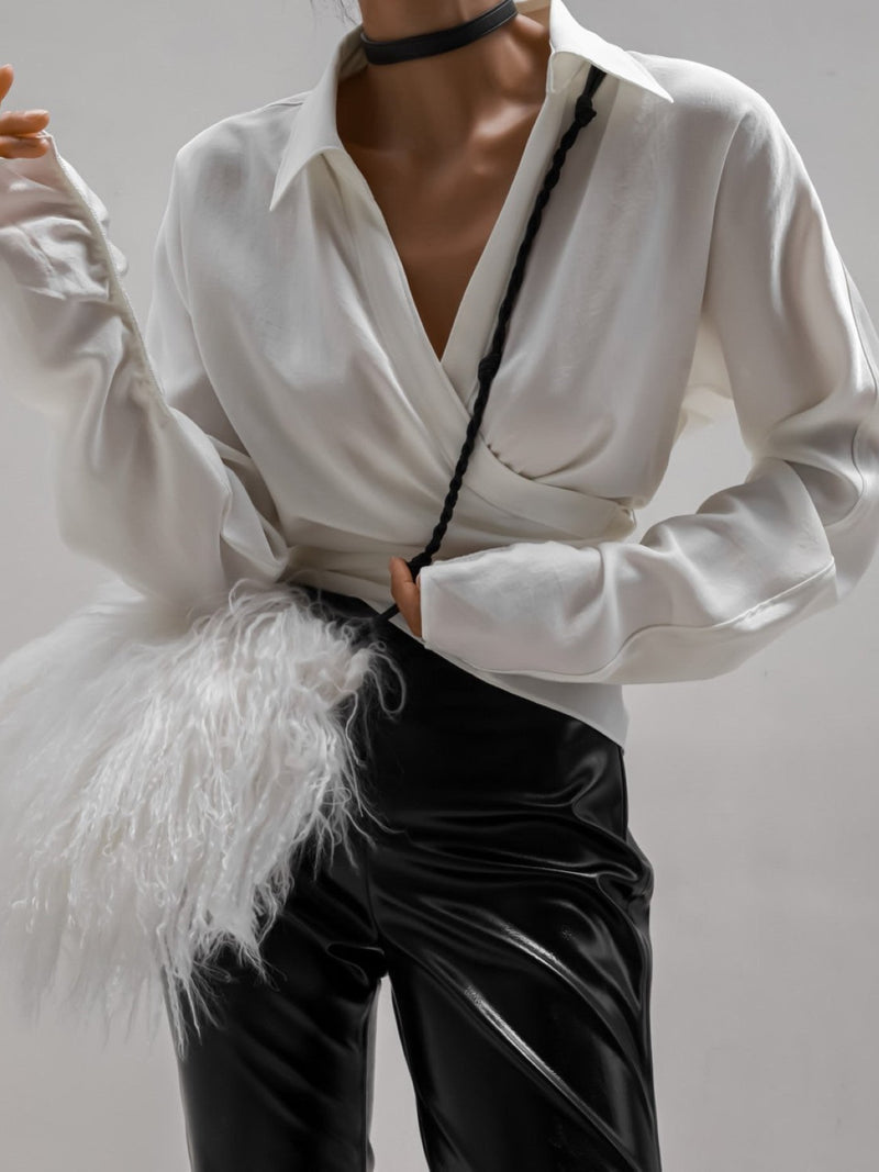 SILKY LONG SLEEVE WRAP BLOUSE