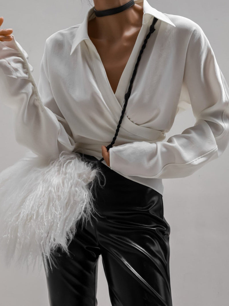 SILKY LONG SLEEVE WRAP BLOUSE