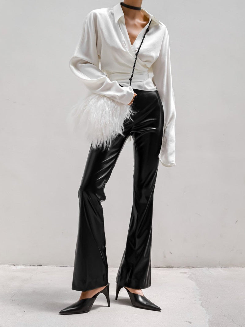 SILKY LONG SLEEVE WRAP BLOUSE