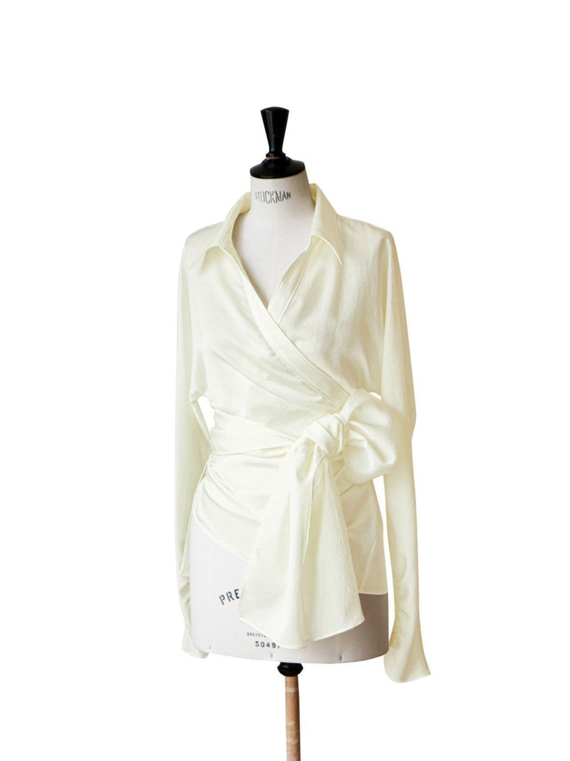 SILKY LONG SLEEVE WRAP BLOUSE