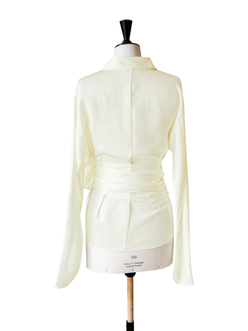 SILKY LONG SLEEVE WRAP BLOUSE