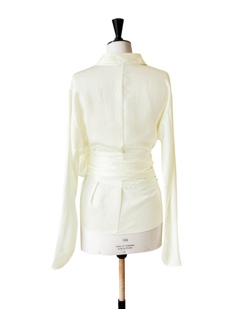 SILKY LONG SLEEVE WRAP BLOUSE