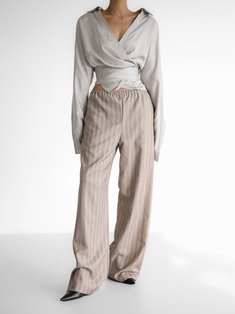 SILKY LONG SLEEVE WRAP BLOUSE