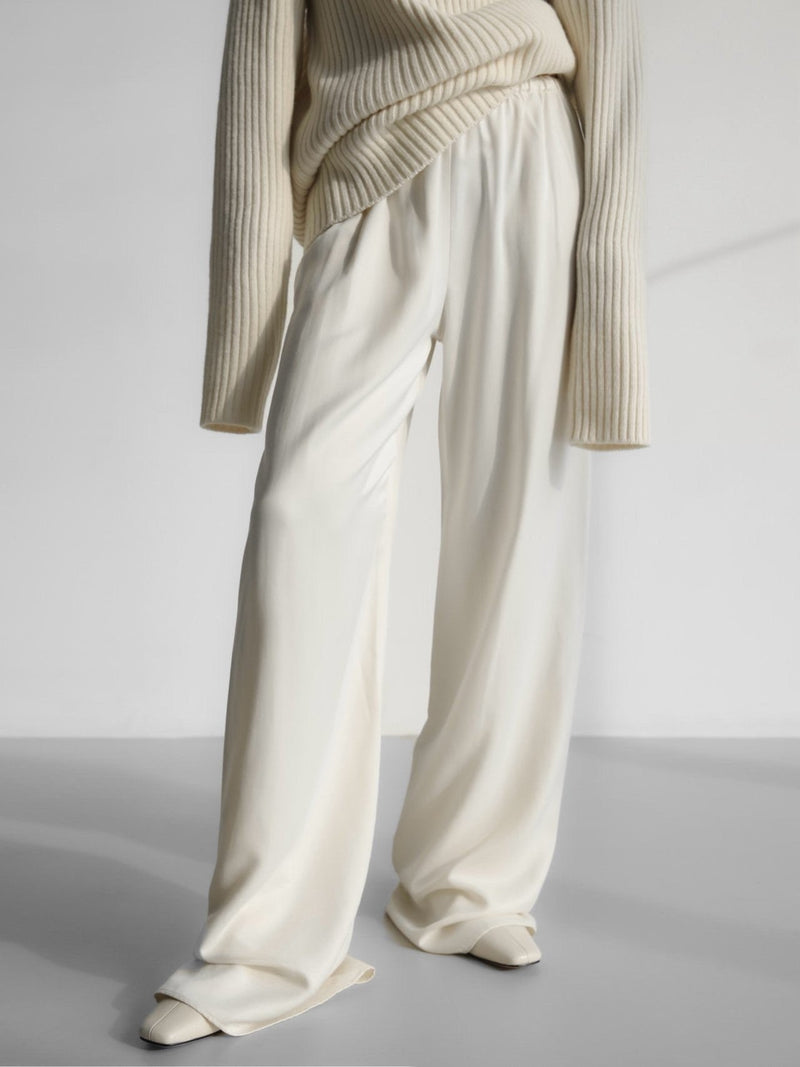 SILKY SATIN BANDED WIDE TROUSERS