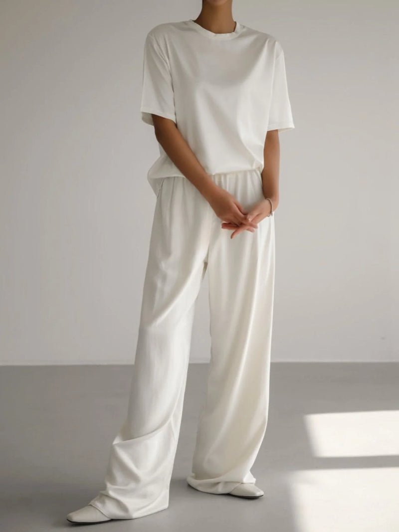 SILKY SATIN BANDED WIDE TROUSERS