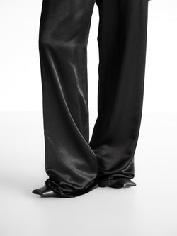 SILKY SATIN BANDED WIDE TROUSERS