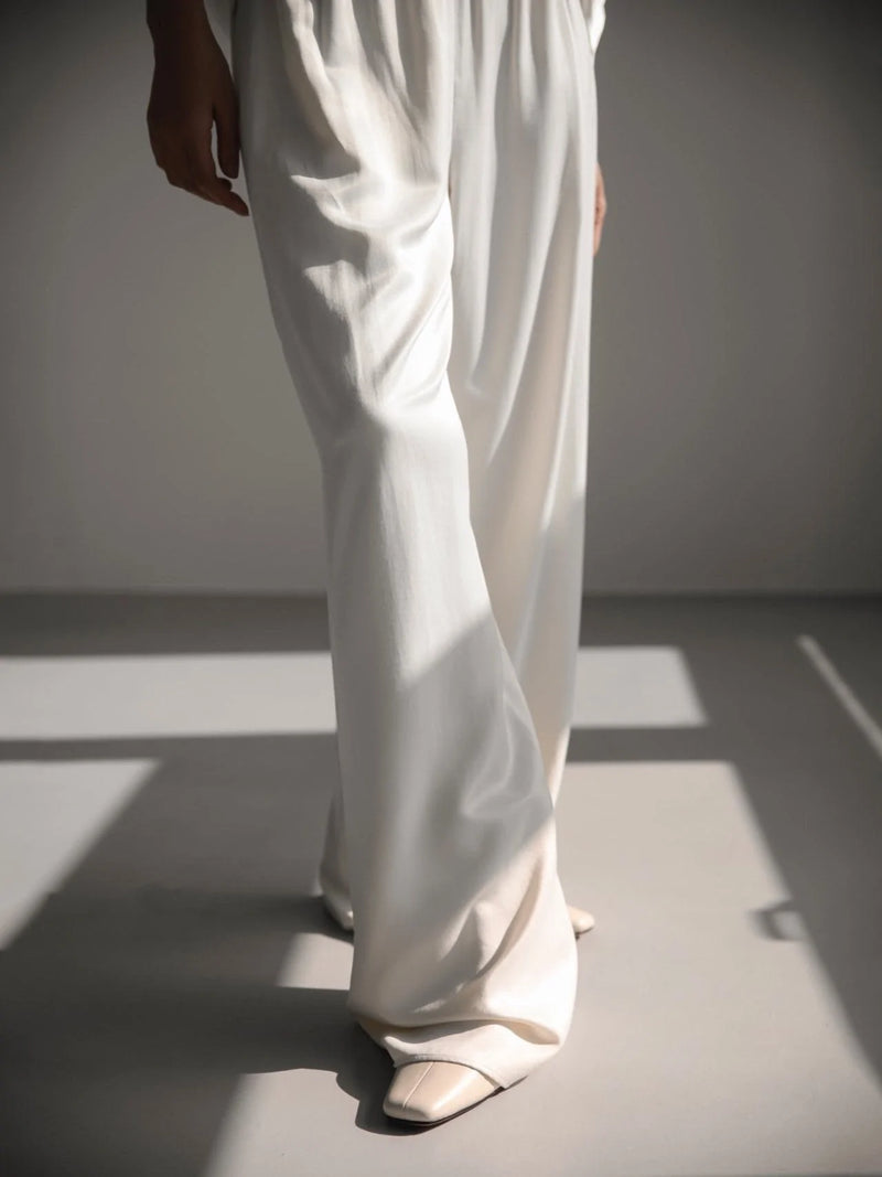 SILKY SATIN BANDED WIDE TROUSERS