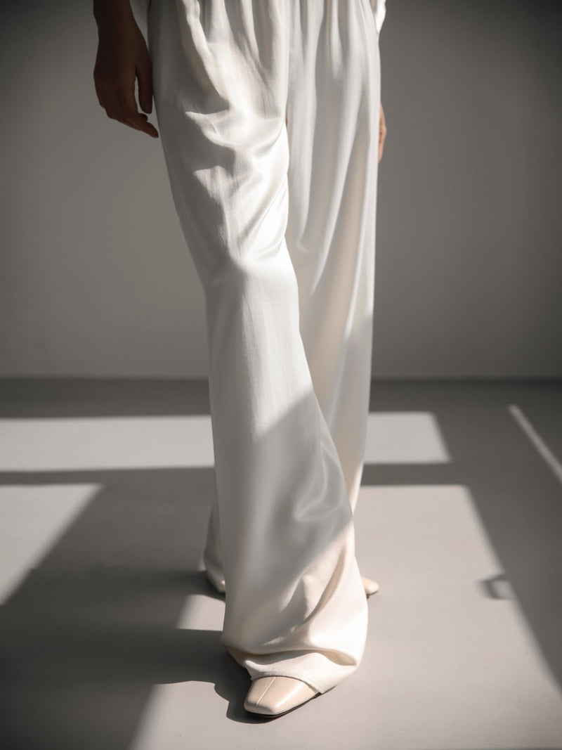 SILKY SATIN BANDED WIDE TROUSERS