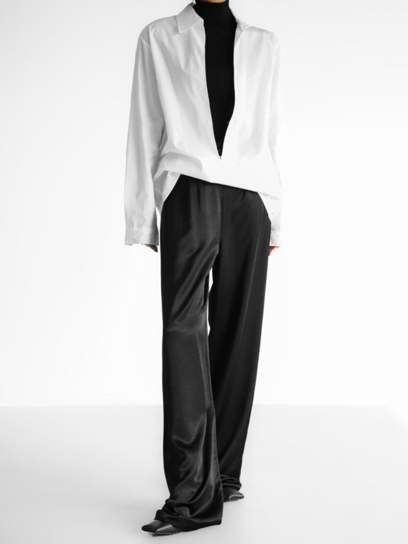 SILKY SATIN BANDED WIDE TROUSERS