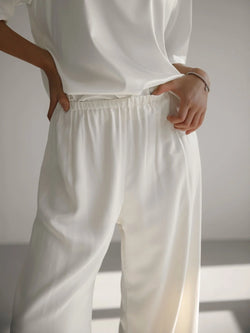 SILKY SATIN BANDED WIDE TROUSERS