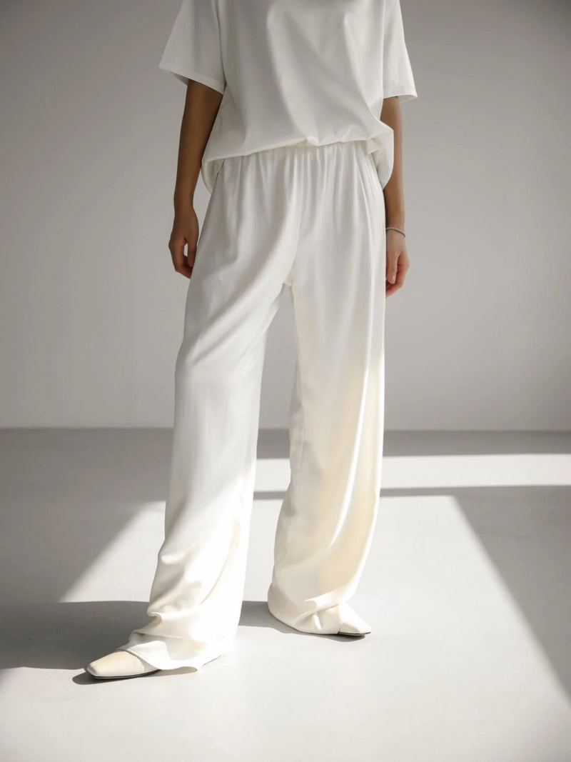 SILKY SATIN BANDED WIDE TROUSERS