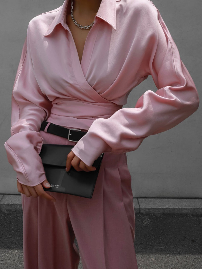 SILKY LONG SLEEVE WRAP BLOUSE