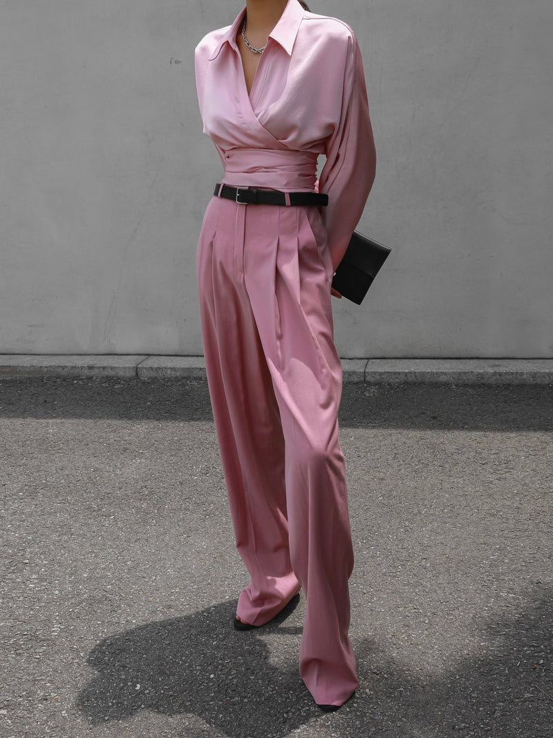 SILKY LONG SLEEVE WRAP BLOUSE