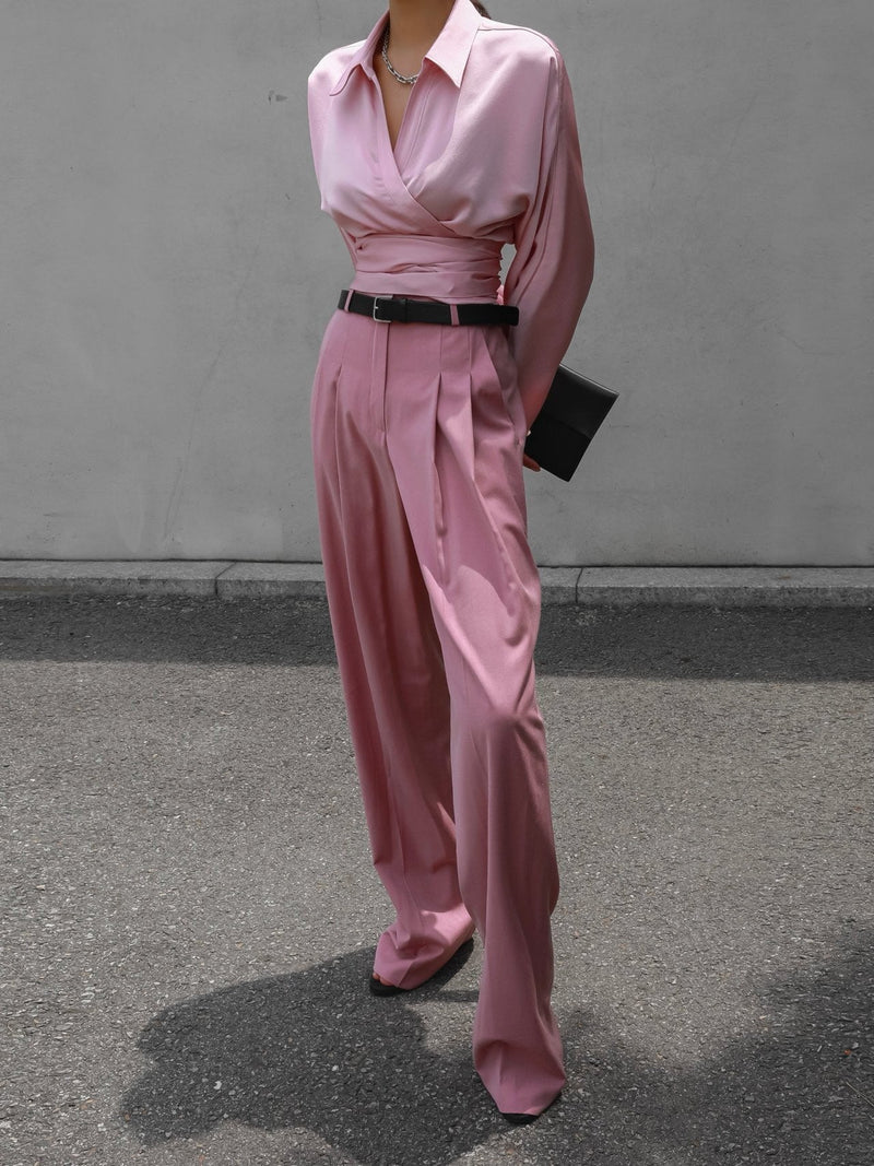 SILKY LONG SLEEVE WRAP BLOUSE