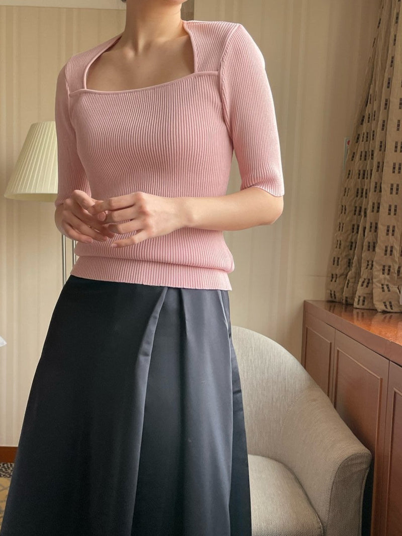 SQUARE NECK HALF SLEEVE KNIT