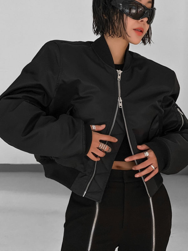 SQUARE SHOULDER CROPPED BOMBER JACKET