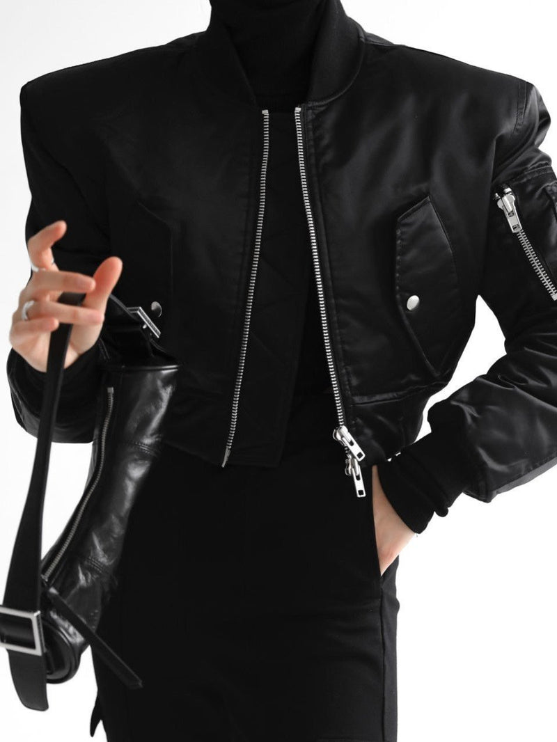 SQUARE SHOULDER CROPPED BOMBER JACKET