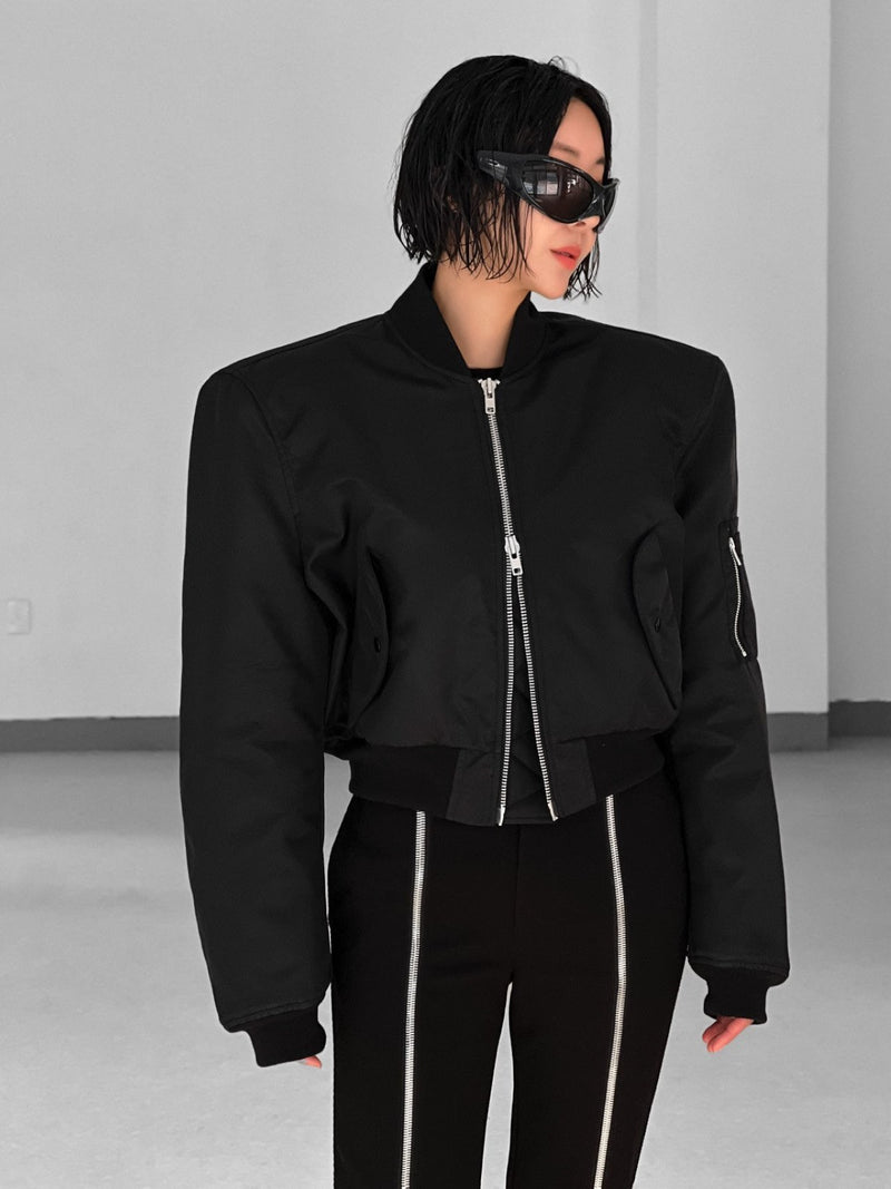 SQUARE SHOULDER CROPPED BOMBER JACKET