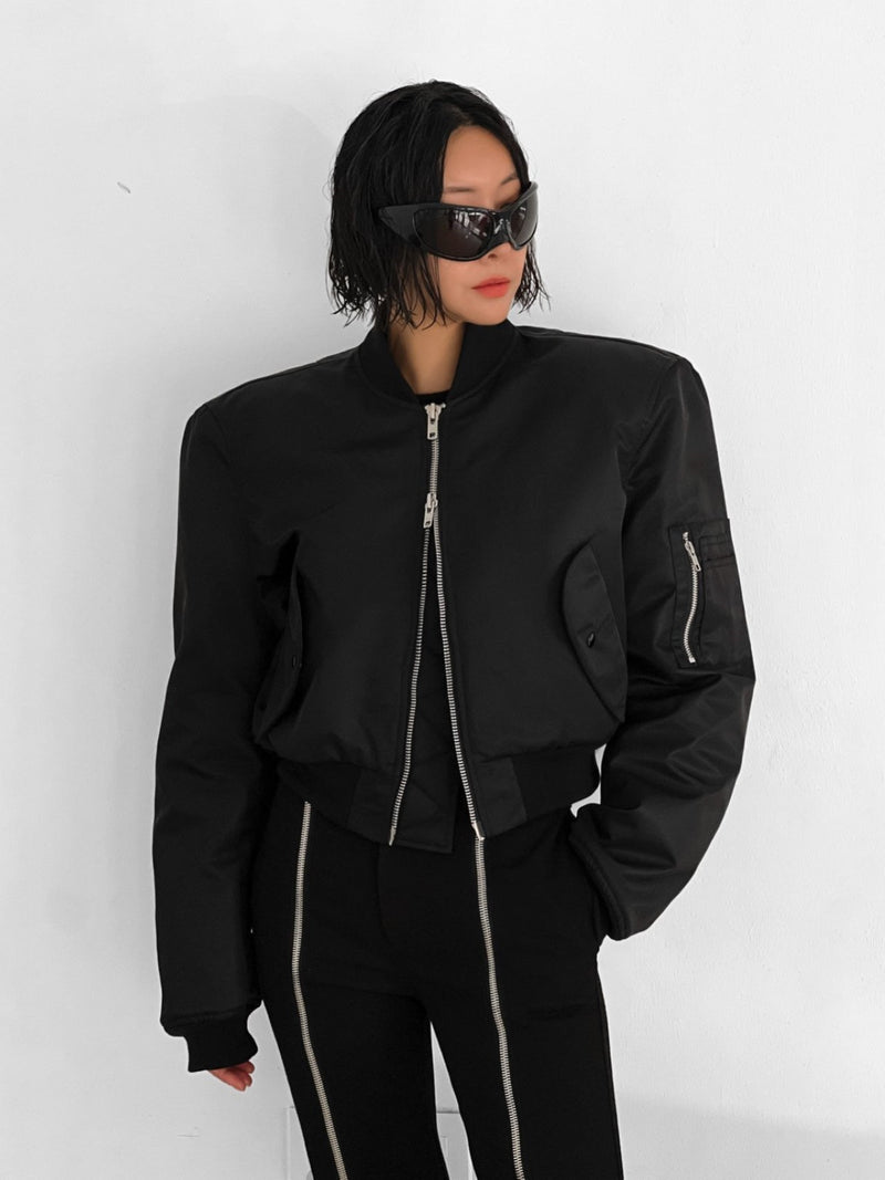 SQUARE SHOULDER CROPPED BOMBER JACKET
