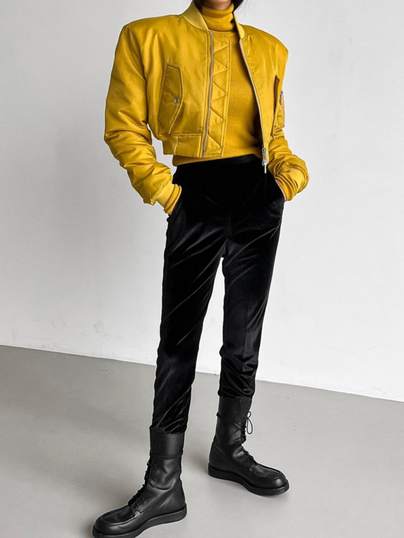 SQUARE SHOULDER CROPPED BOMBER JACKET