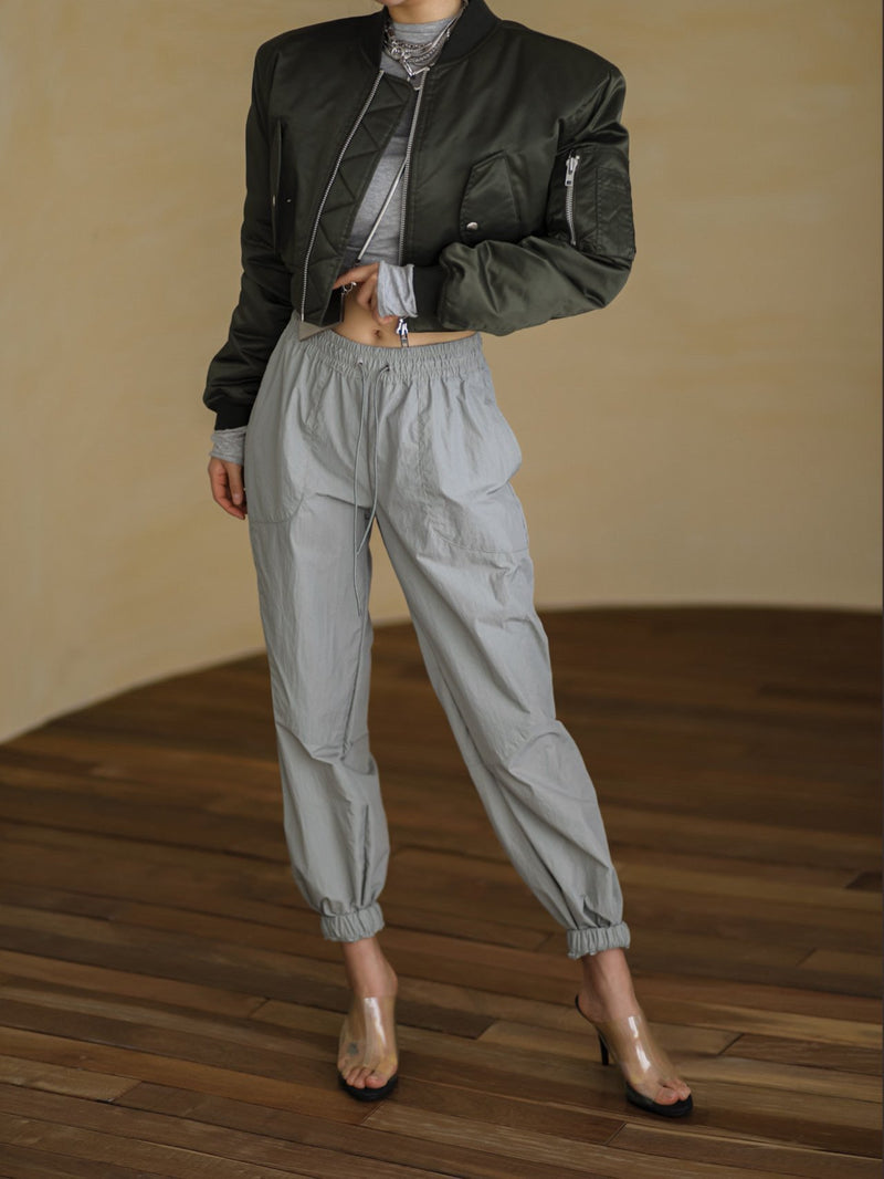 SQUARE SHOULDER CROPPED BOMBER JACKET