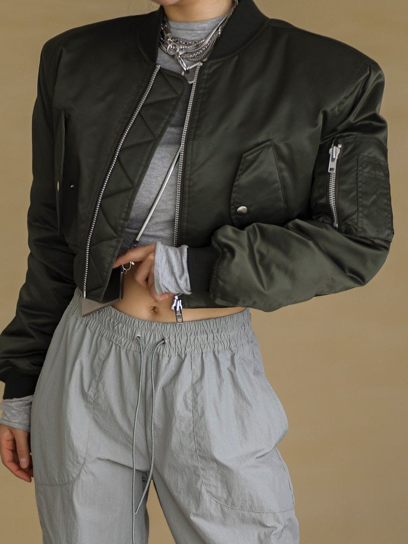 SQUARE SHOULDER CROPPED BOMBER JACKET