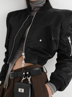 SQUARE SHOULDER CROPPED BOMBER JACKET