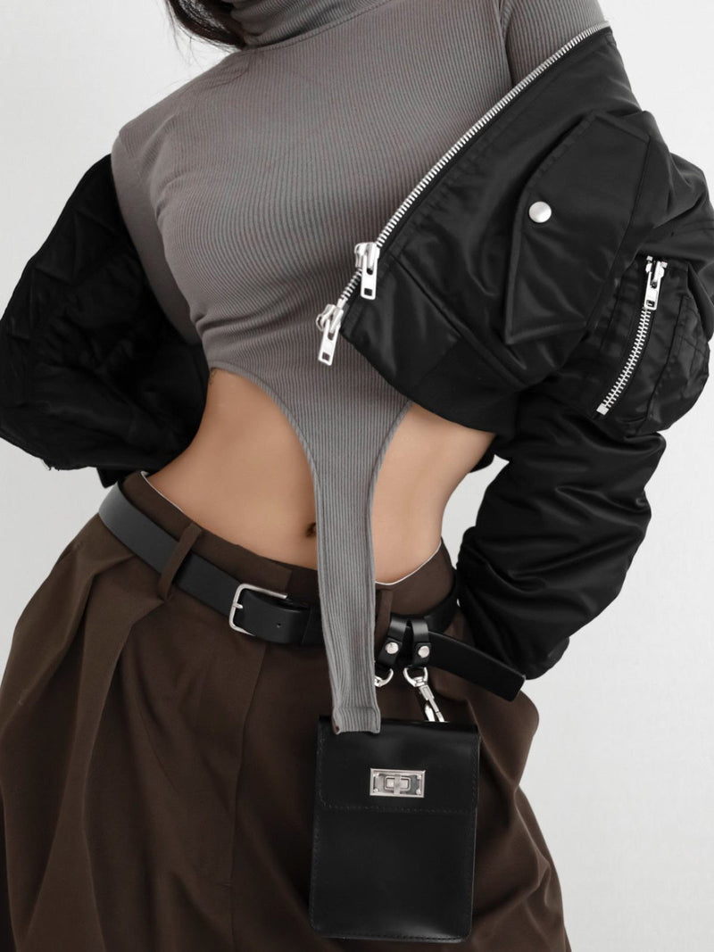 SQUARE SHOULDER CROPPED BOMBER JACKET