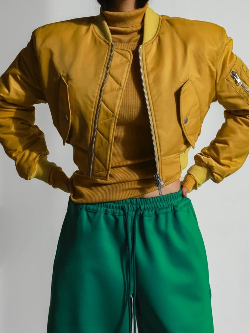 SQUARE SHOULDER CROPPED BOMBER JACKET