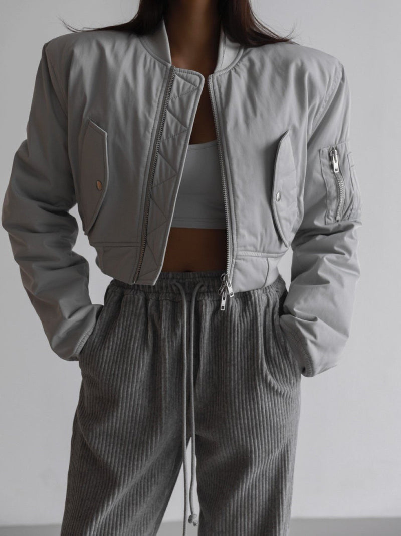 SQUARE SHOULDER CROPPED BOMBER JACKET