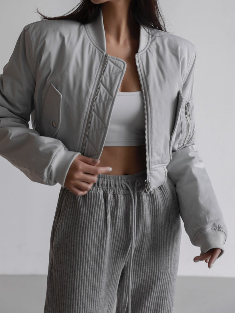 SQUARE SHOULDER CROPPED BOMBER JACKET