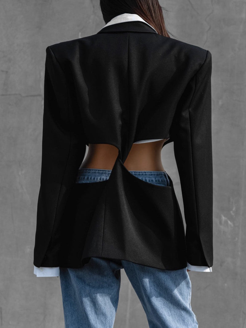 SQUARE SHOULDER CUT OUT WAIST BLAZER