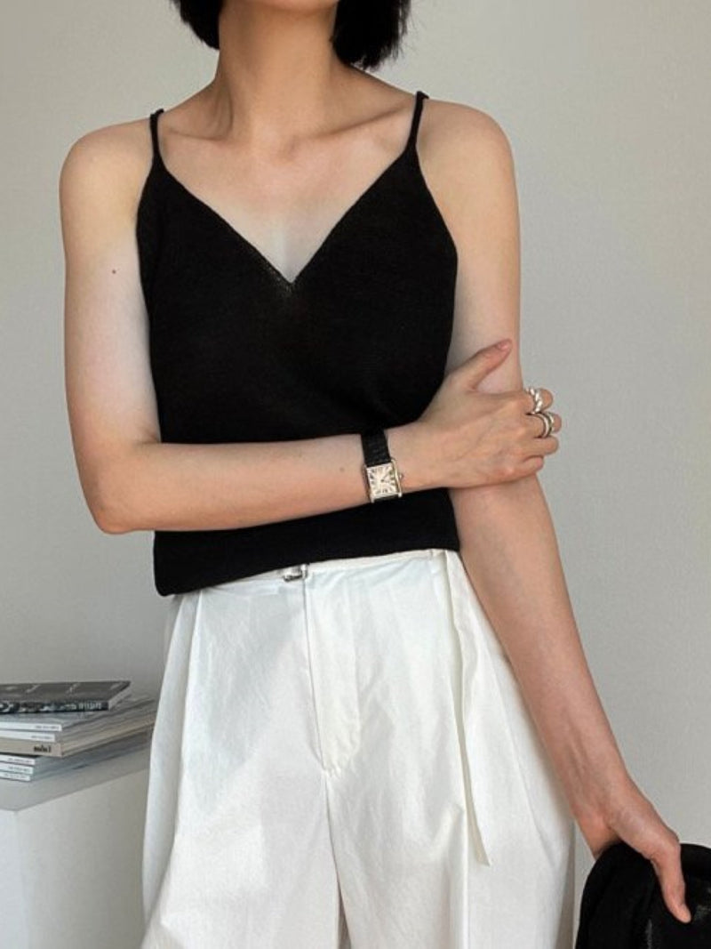 SUMMER HANJI LINEN V NECK TOP