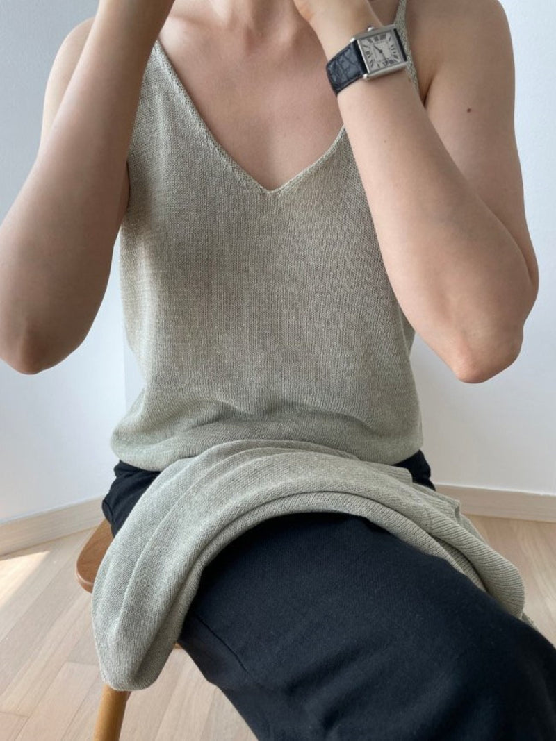 SUMMER HANJI LINEN V NECK TOP