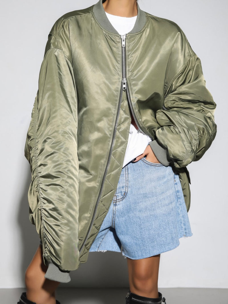 SUPER OVERSIZED ZIPPED BOMBER JACKET