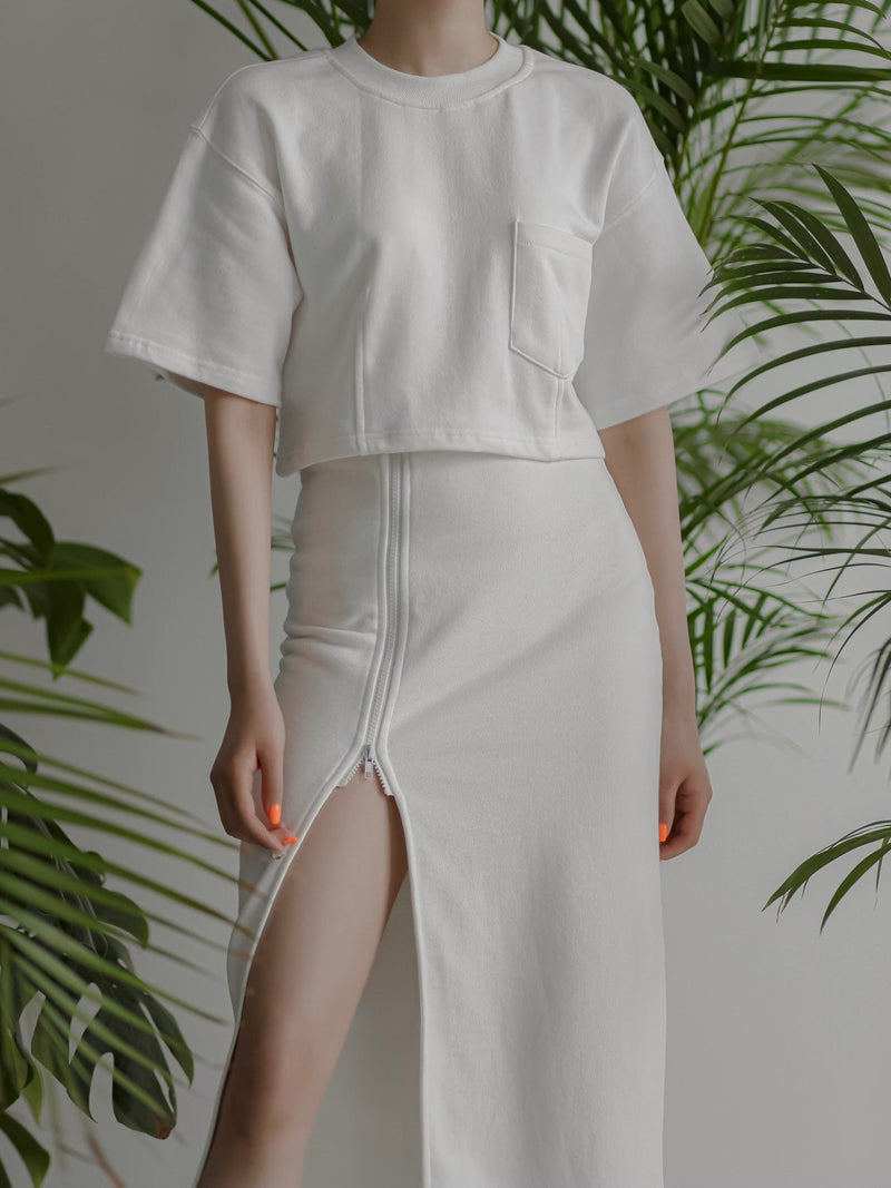 SIDE ZIPPERED MAXI SKIRT WITH SLIT