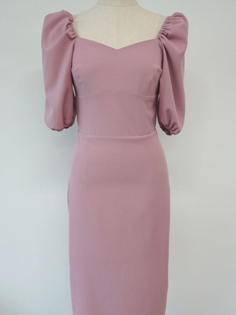 SWEETHEART EVENING DRESS WITH PUFF SLEEVE