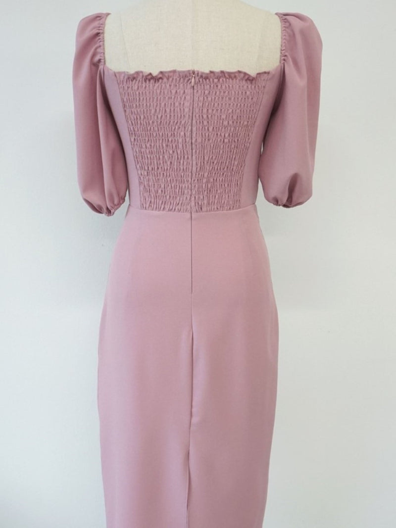 SWEETHEART EVENING DRESS WITH PUFF SLEEVE