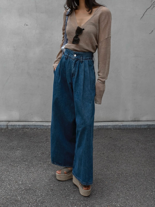 THREE PIN-TUCK WIDE DENIM CULOTTES