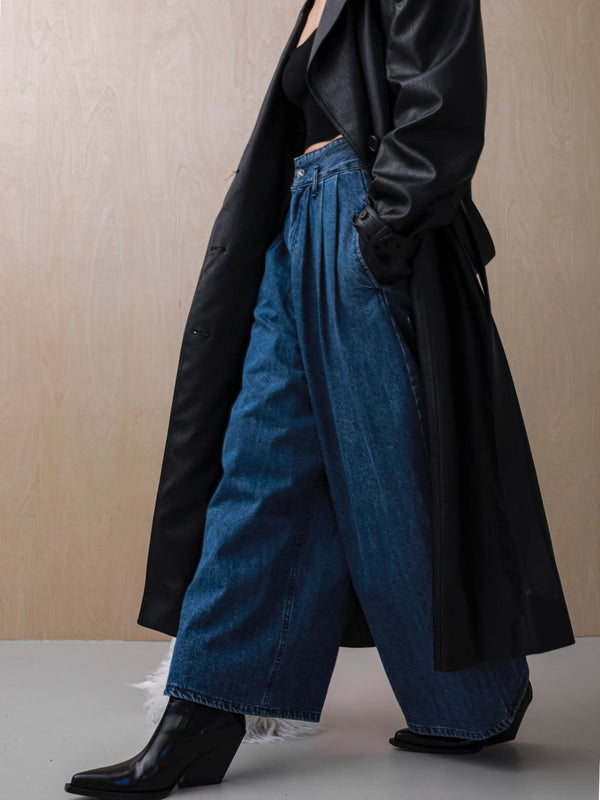 THREE PIN-TUCK WIDE DENIM CULOTTES