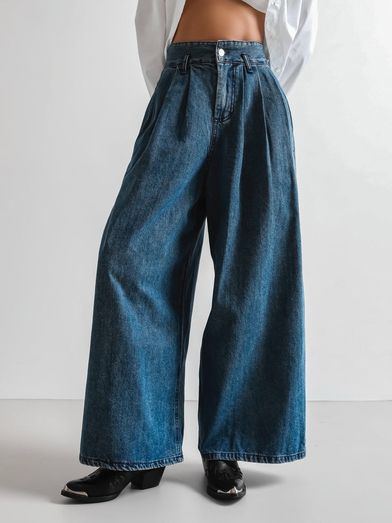 THREE PIN-TUCK WIDE DENIM CULOTTES