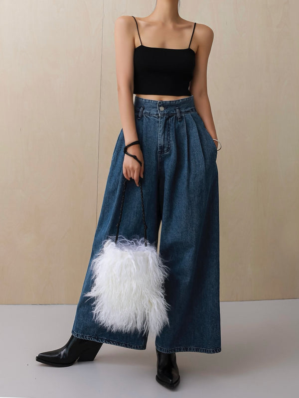 THREE PIN-TUCK WIDE DENIM CULOTTES