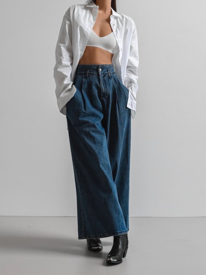 THREE PIN-TUCK WIDE DENIM CULOTTES