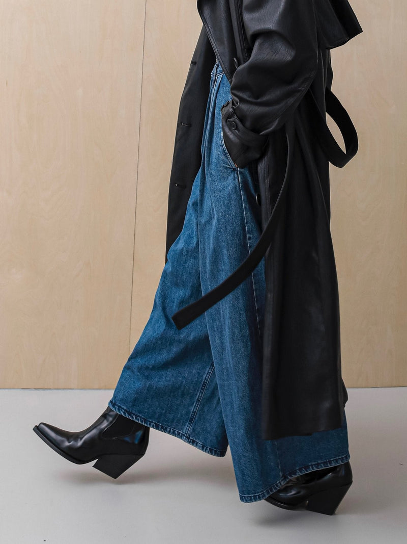 THREE PIN-TUCK WIDE DENIM CULOTTES