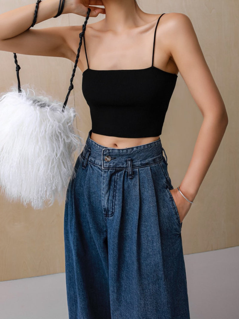 THREE PIN-TUCK WIDE DENIM CULOTTES