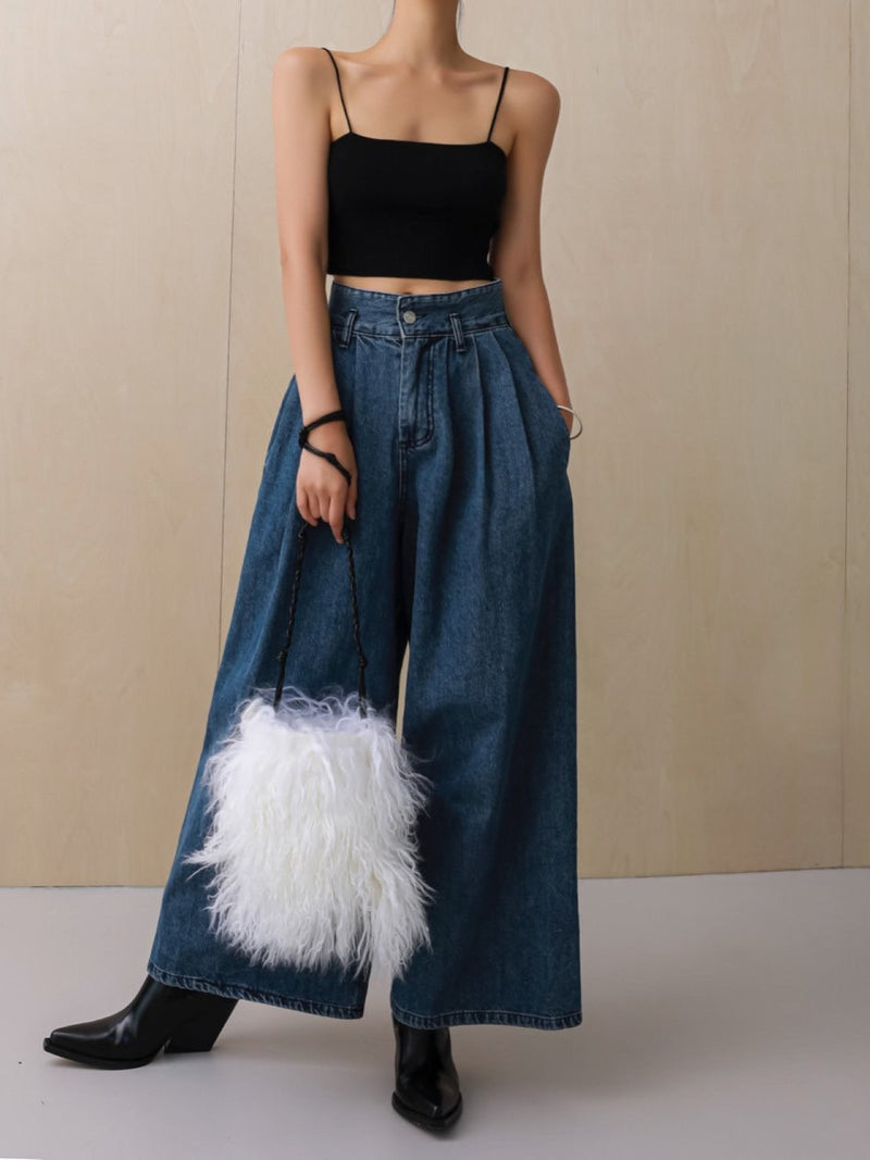 THREE PIN-TUCK WIDE DENIM CULOTTES