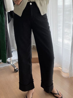 TURN-UP WIDE DENIM TROUSERS