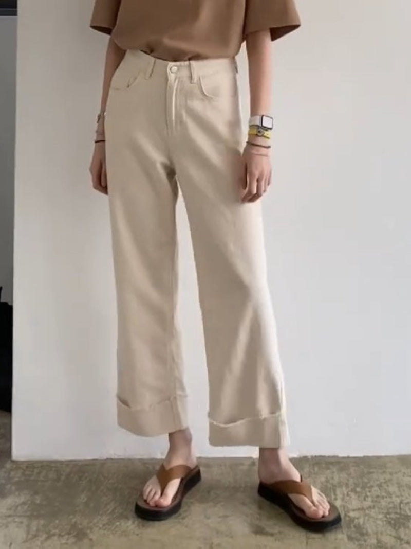 TURN-UP WIDE DENIM TROUSERS