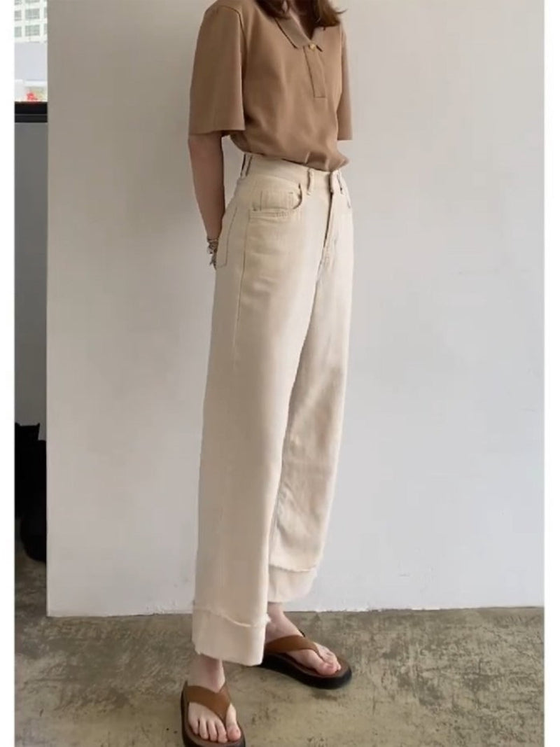 TURN-UP WIDE DENIM TROUSERS