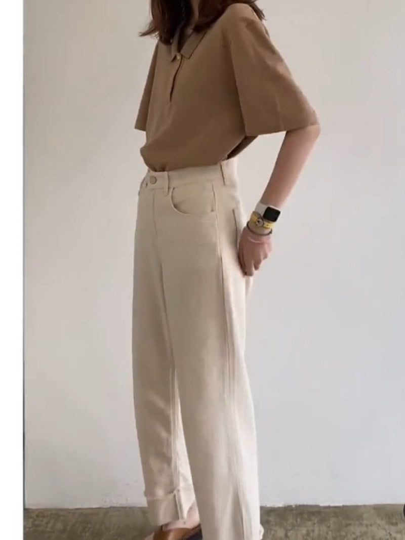 TURN-UP WIDE DENIM TROUSERS